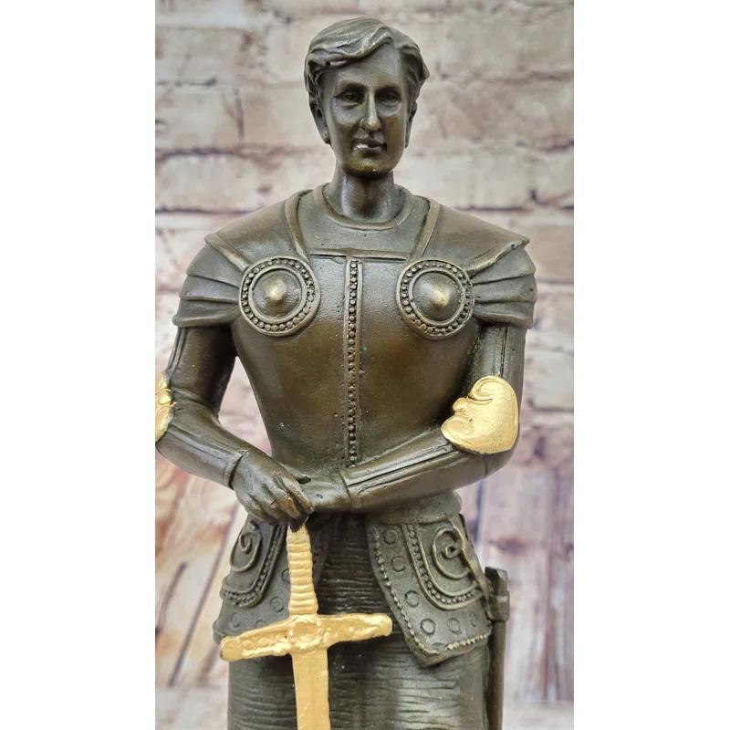 Fleur De Lis Living Saint Joan of Arc in Plate Armor Bronze Statue Sculpture Figure Art Decor