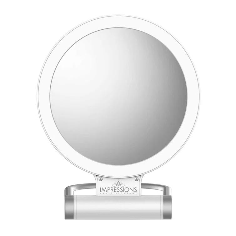IMPRESSIONS VANITY · COMPANY Focus Tri Tone Travel Makeup Mirror with LED Lights, Dual Sided 10x Magnifying Mirror with 360 Tilt