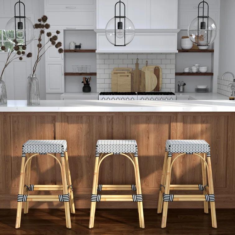 Butler Specialty Company Robias Rectangular Rattan 30" Bar Stool - White & Black