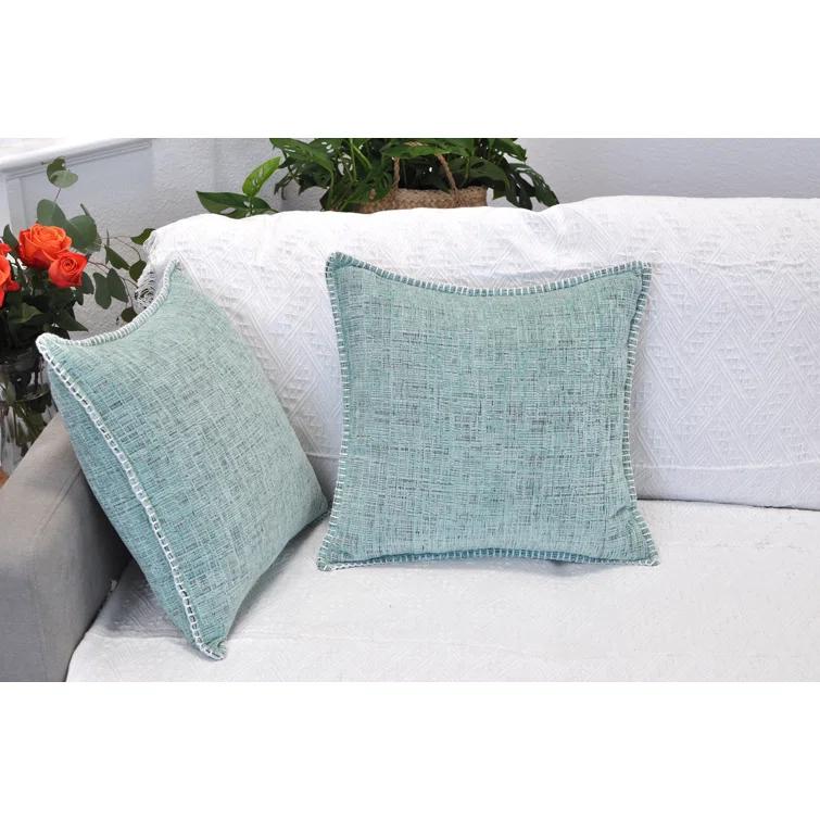Oveesha Soft Chenille Throw Pillow Covers With Stitched Edge (Set of 2)