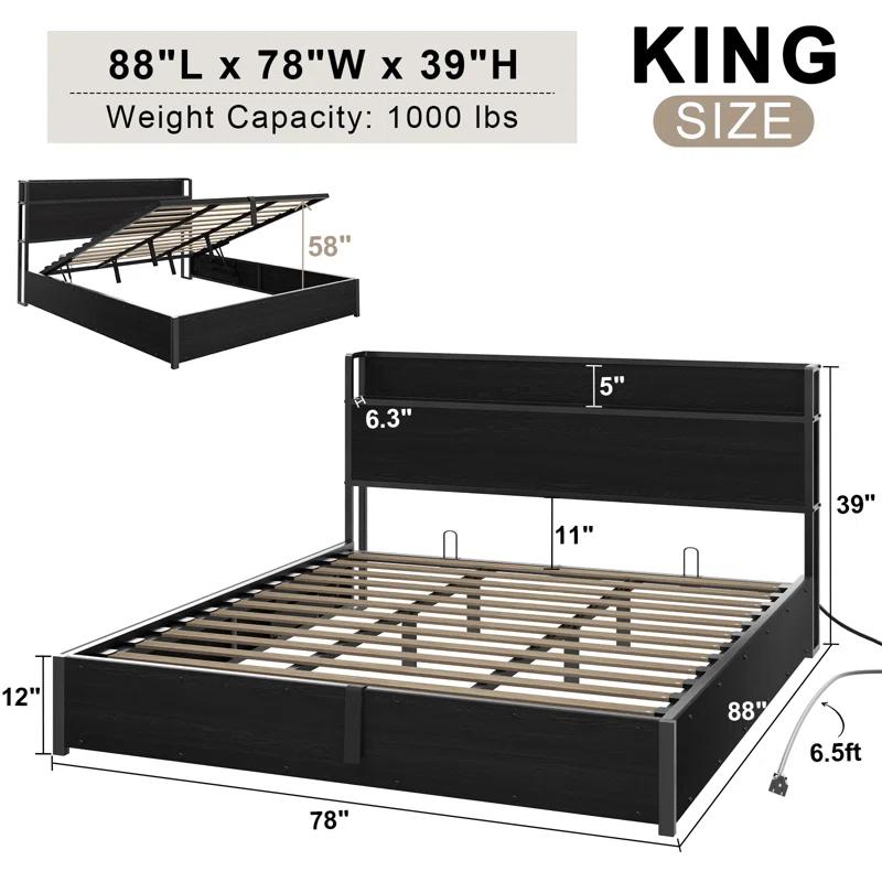 Shila Lift Up Storage Bed Frame & Charging Station
