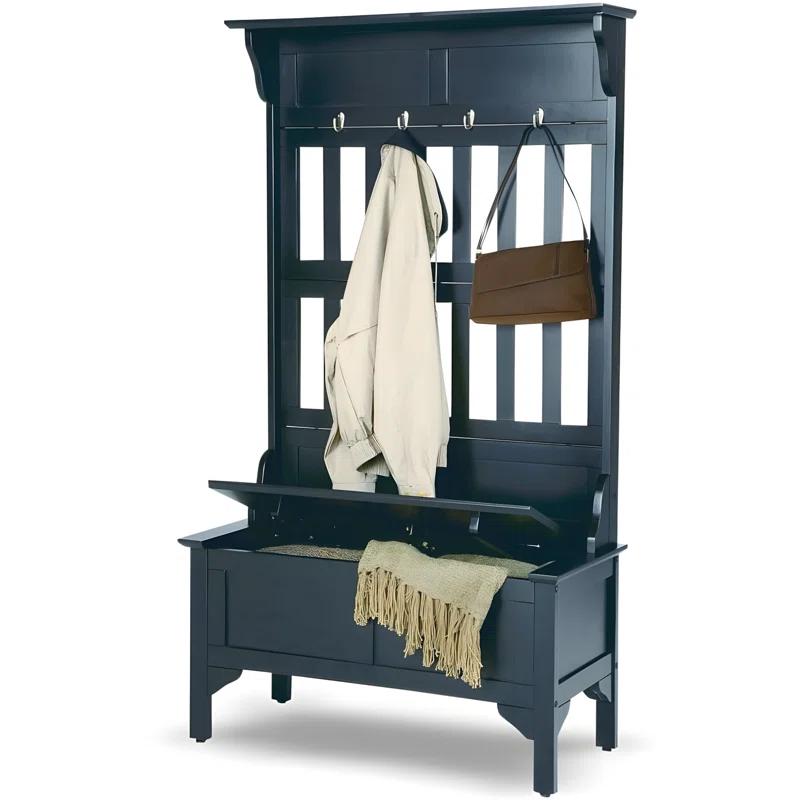 Co-t Solid Hardwood Hall Tree With Storage Bench, Safety Hinge, And Brass Hooks