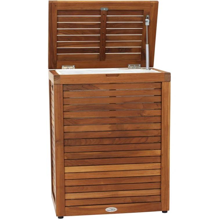 Aqua Teak Moti Wood Laundry Hamper with Handles