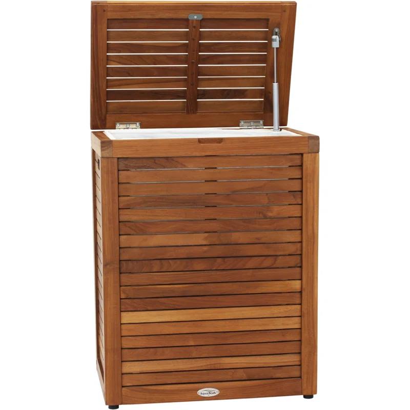 Aqua Teak Moti Wood Laundry Hamper with Handles