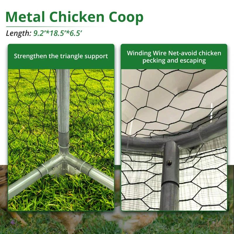 Tucker Murphy Pet™ Large Metal Chicken Coop, Walk-In Chicken Run, Galvanized Wire Poultry Chicken Hen Pen Cage, Rabbits Duck Cages With Waterproof Anti-Ultraviolet Cover For Farm, Backyard (18.5’X9.2’X6.5’)