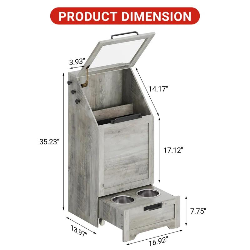 gaomon Dog Feeding Station with Storage Cabinet, 2 Elevated Dog Bowls, Filp Top Dog Food Storage Cabinet Container