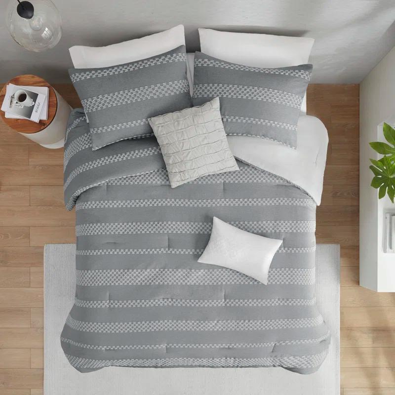 Striped 5 Piece Clipped Jacquard Comforter Set with Throw Pillows