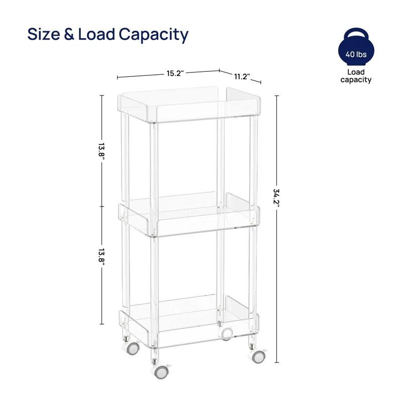 Everly Quinn 3-Tier Mini Rolling Serving Cart w/ 4 Lockable Wheels