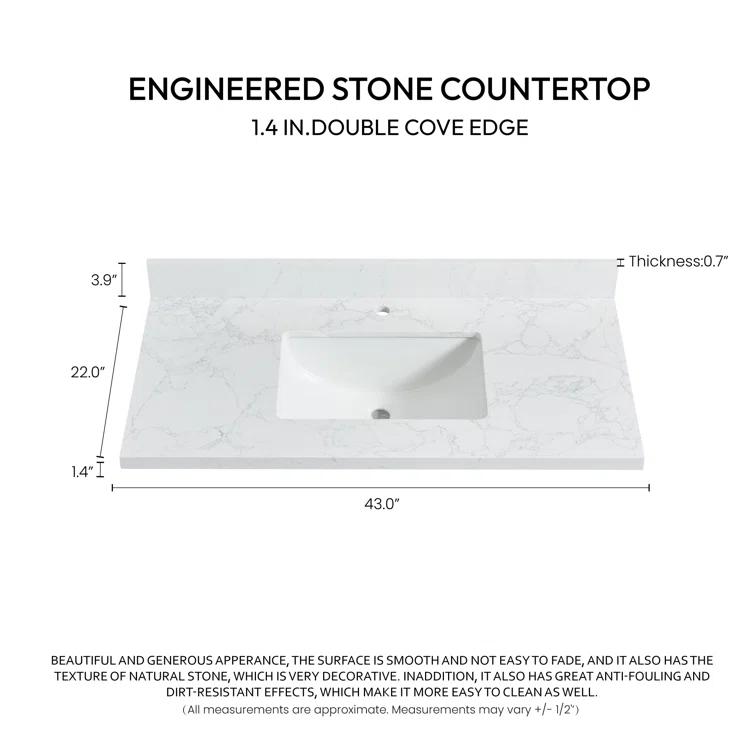 Vinnova Malaga 43'' Stone Single Bathroom Vanity Top with Sink