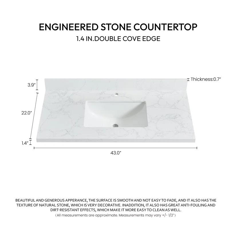 Vinnova Malaga 43'' Stone Single Bathroom Vanity Top with Sink
