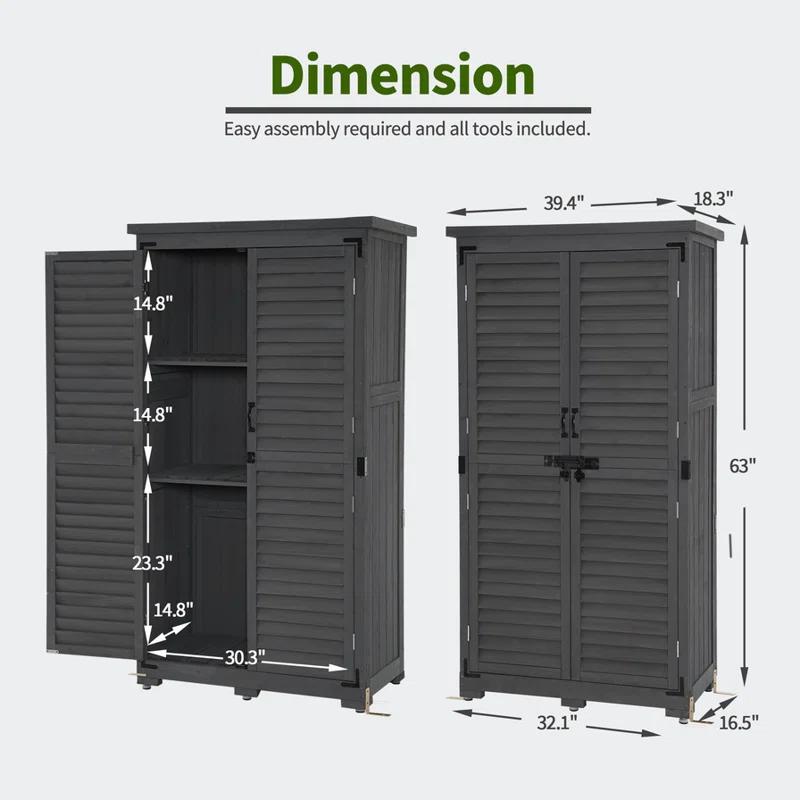 MCombo 24.6 in. W x 18 in. D Outdoor Wood Storage Cabinet，Garden Wooden Tool Shed with Double Doors