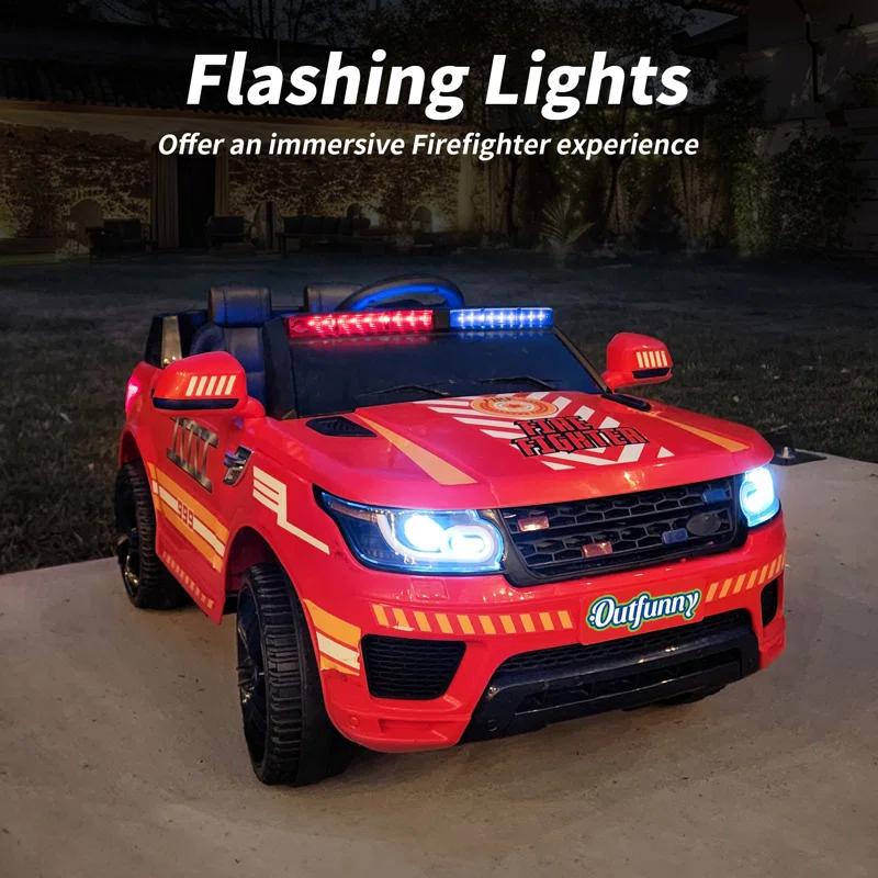 Outfunny Electric Police Car for Kids, 12 Volt Kids Ride on Toy Car with Remote Control, Bluetooth, Megaphone