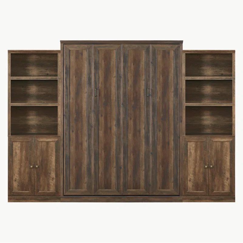 LOONGFIELD Full Size Half Self-Close And Open Murphy Bed With 2 Side Cabinet Storage Shelf, Cabinet Space-Saving Bed Perfect For Guest Room, Bed Room, Guest Room, Home Office