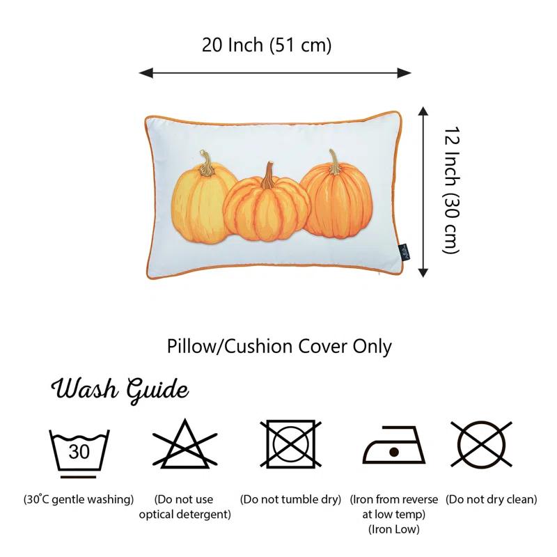 Lux Comfort Fall Throw Pillow Cover Pumpkins 12" x 20" Lumbar (Set of 2)