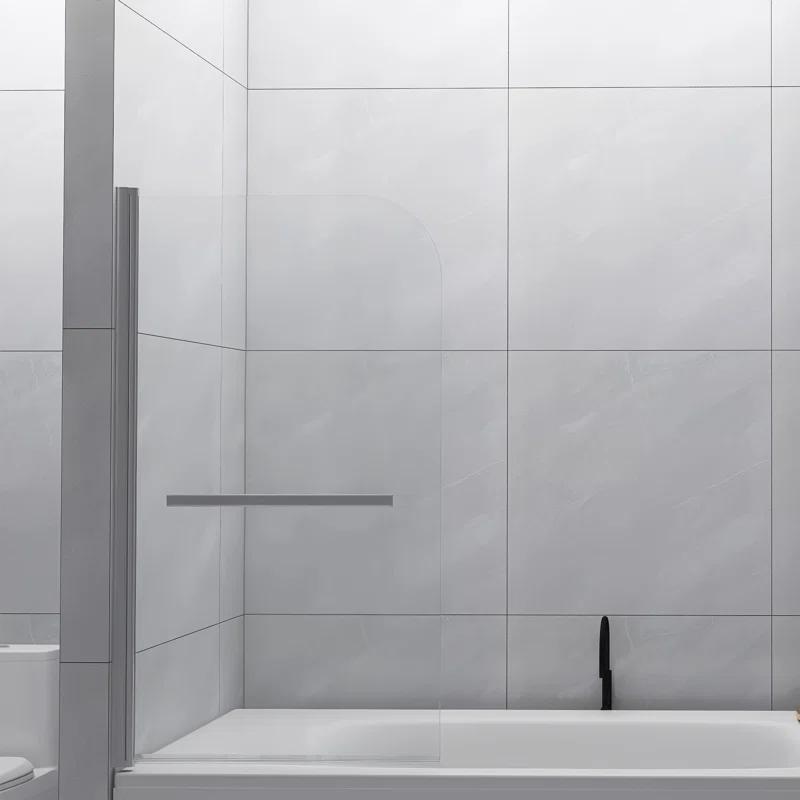 31" W x 55" H Tub Shower Door Panel, Foldable Bathtub Glass Shower Door, 180°Rotatable Pivot Glass Door Screen with 1/4" Thick SGCC Tempered Glass