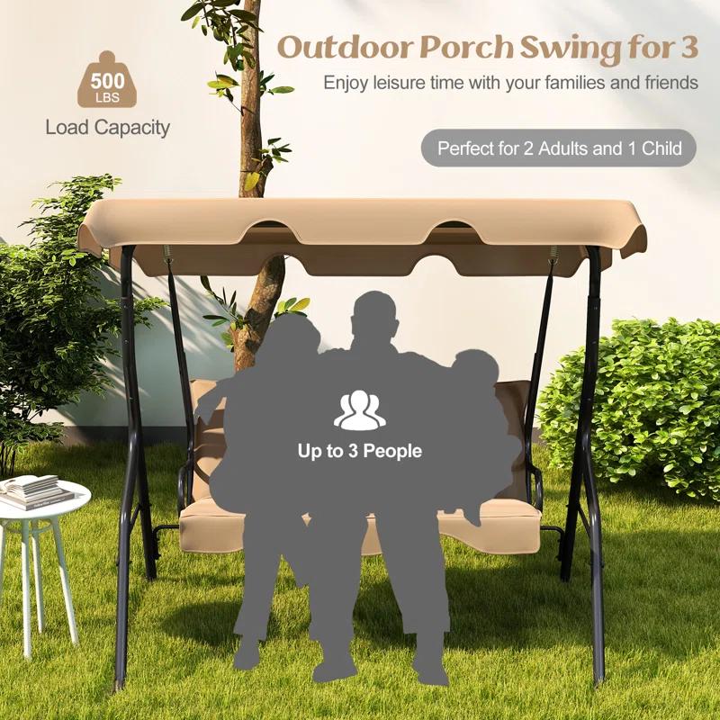 Arlmont & Co. Arlmont & Co. Patio 3 Seats Canopy Swing Glider Hammock Steel Frame Cushioned Backyard