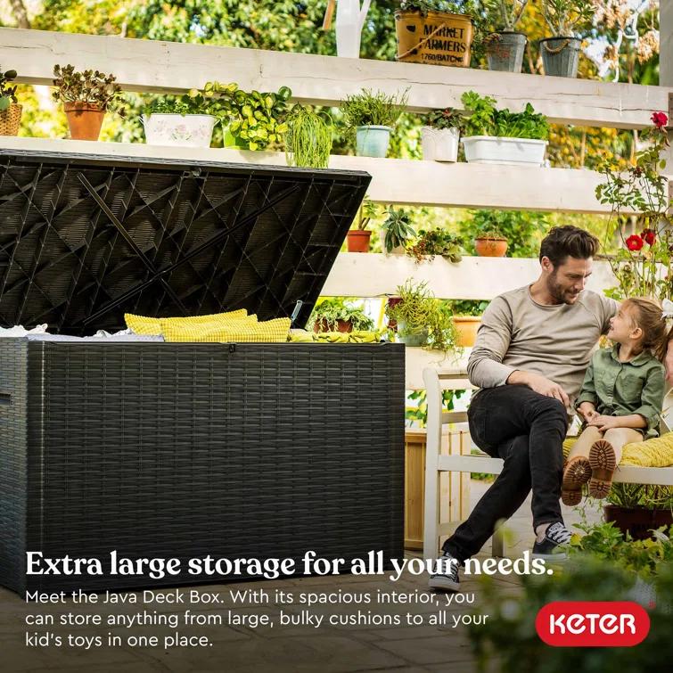 Keter Keter Java 230 Gallon XXL Durable Resin Outdoor Storage and Organization Deck Box Ideal For Garden Patio Furniture and Supplies