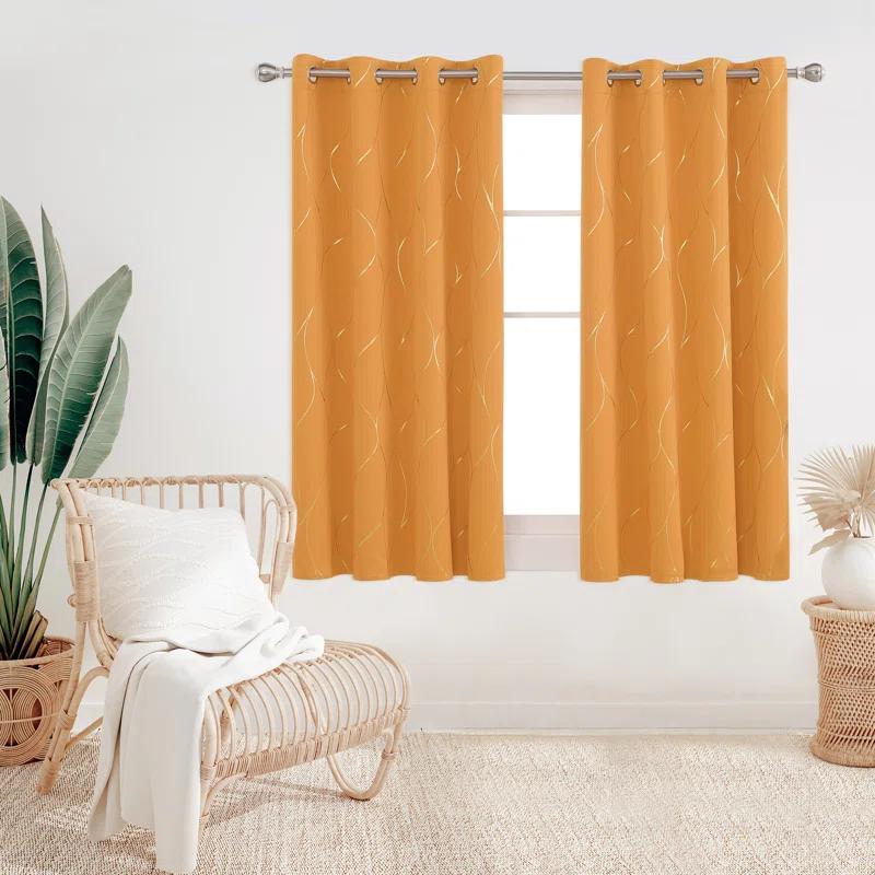 Everly Quinn Boulus Gold Foil Print Blackout Thermal Insulated Grommet Curtains Set Of 2