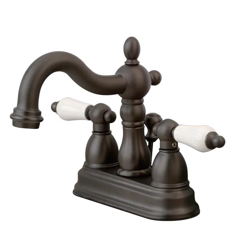 Kingston Brass Heritage Two-Handle 3-Hole Deck Mount 4" Centerset Bathroom Faucet with Plastic Pop-Up