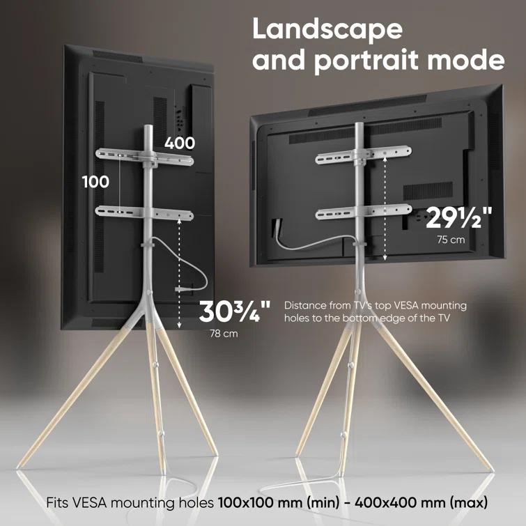 ONKRON Tripod TV Stand Wood for TVs up to 65" and 77 lbs, Swivel Floor Corner TV Stand Adjustable