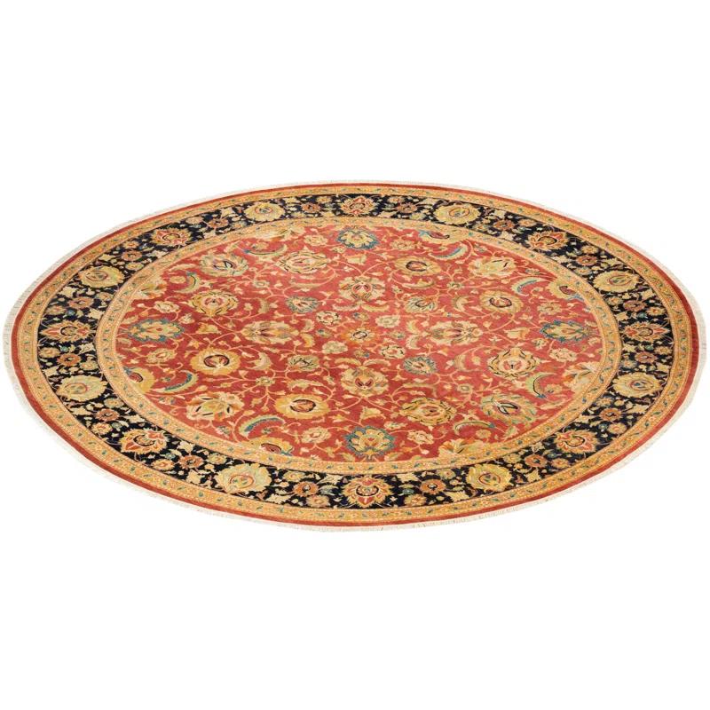 Isabelline Veeru One-of-a-Kind 9' 1" X 9' 1" 2010s Round Wool Area Rug in Orange