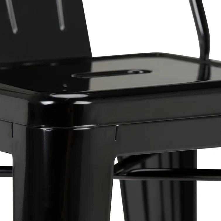 Simpli Home Rayne Metal Industrial Stool with Curved Back, Cross-Brace, and Footrest