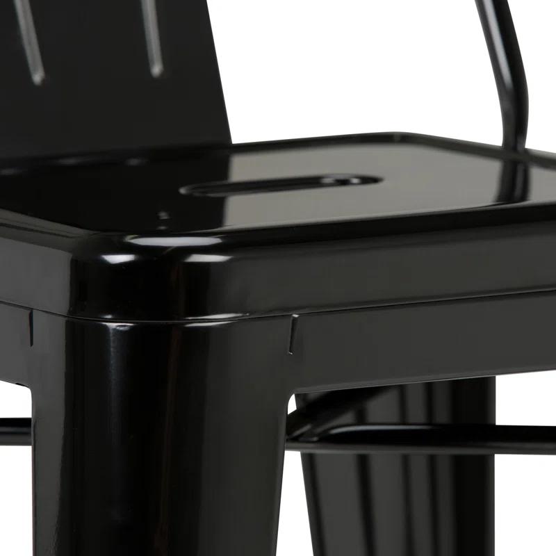 Simpli Home Rayne Metal Industrial Stool with Curved Back, Cross-Brace, and Footrest
