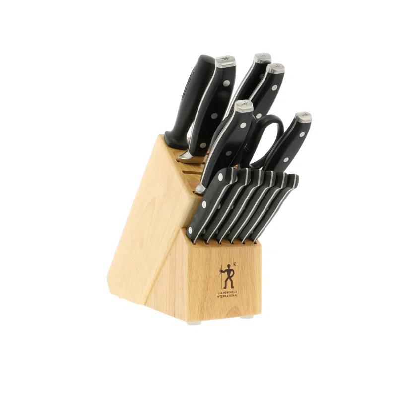 HENCKELS HENCKELS Forged Premio Knife Set with Block, Chef Knife, Paring Knife, Utility Knife, Steak Knife, 14 Piece, Black, Stainless Steel