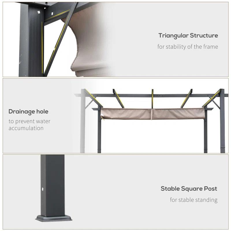 Outsunny Outsunny Pergola with Retractable Shade Canopy, Aluminum