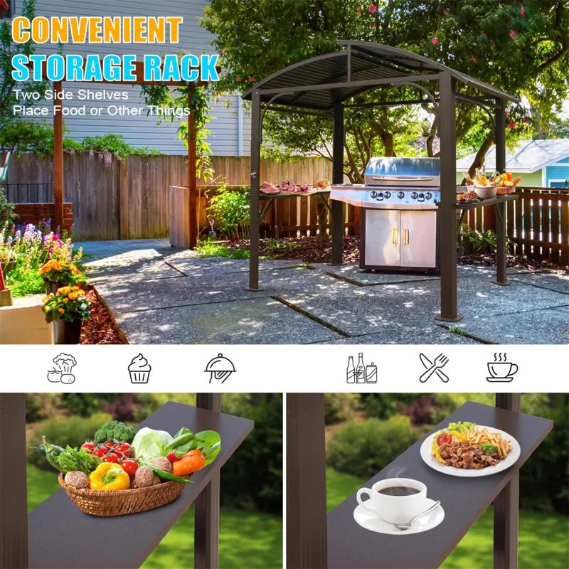 HLILish 8X5ft  Arc Roof, Grill Canopy For Outdoor Grill W/Double Galvanized Steel Roof And 2 Side Shelves, BBQ Gazebo Grill Tent For Patio Garden Backyard