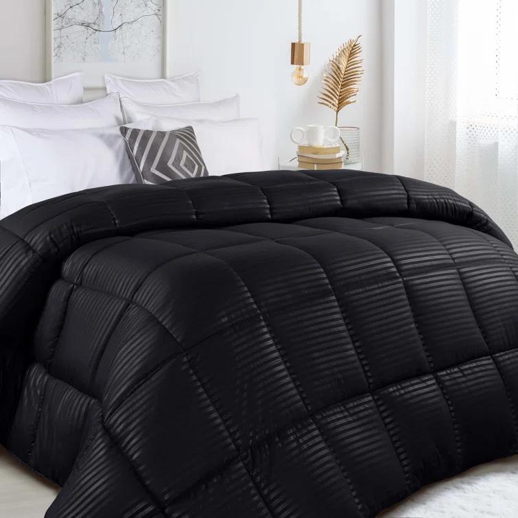 Superior Striped Reversible Box-Quilt Brushed Microfiber Medium Weight Down Alternative Comforter