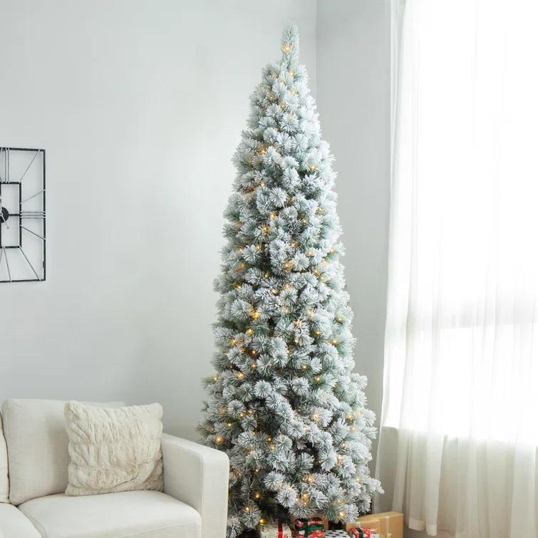 The Twillery Co.® Slender Flocked Pine Christmas Tree with LED Lights