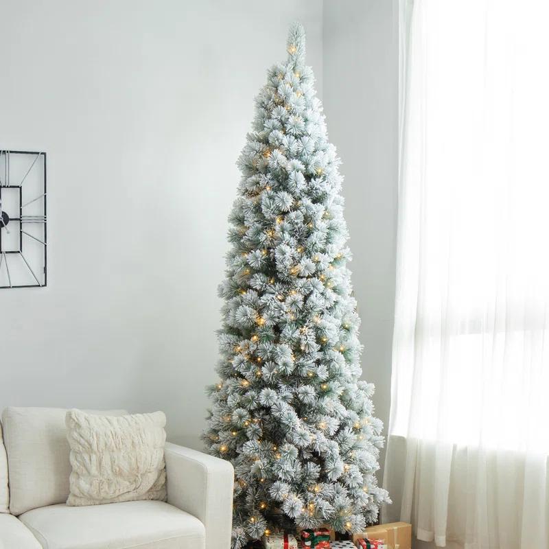 The Twillery Co.® Slender Flocked Pine Christmas Tree with LED Lights