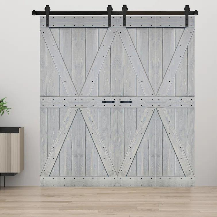 IsLife K Style Finished Solid Wood Bi-Fold Double Barn Door With Hardware Kit -Assembly Needed