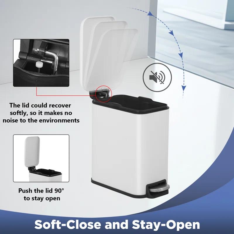FDW Bathroom Trash Can With A Lid 1.3 Gallon  (5 L) Small Trash Bin Step Pedal Garbage Can With Removable Bucket Slim For Small Spaces For Bathroom,Bedroom,Kitchen,Office