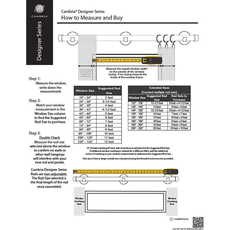MODE Cambria Designer Series Premium 1-1/8 in Larger Dia. Non-Adjustable Curtain Rod and Designer Brackets