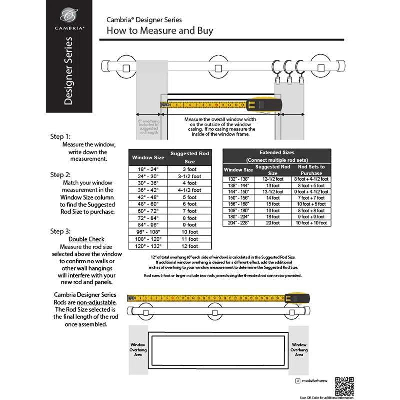 MODE Cambria Designer Series Premium 1-1/8 in Larger Dia. Non-Adjustable Curtain Rod and Designer Brackets