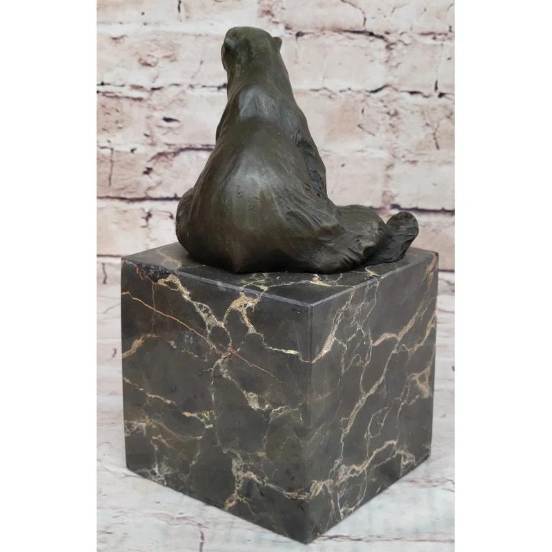 Bungalow Rose Art Deco Stylish Polar Bear Bronze Sculpture Marble Base Figurine Figure Hotcast