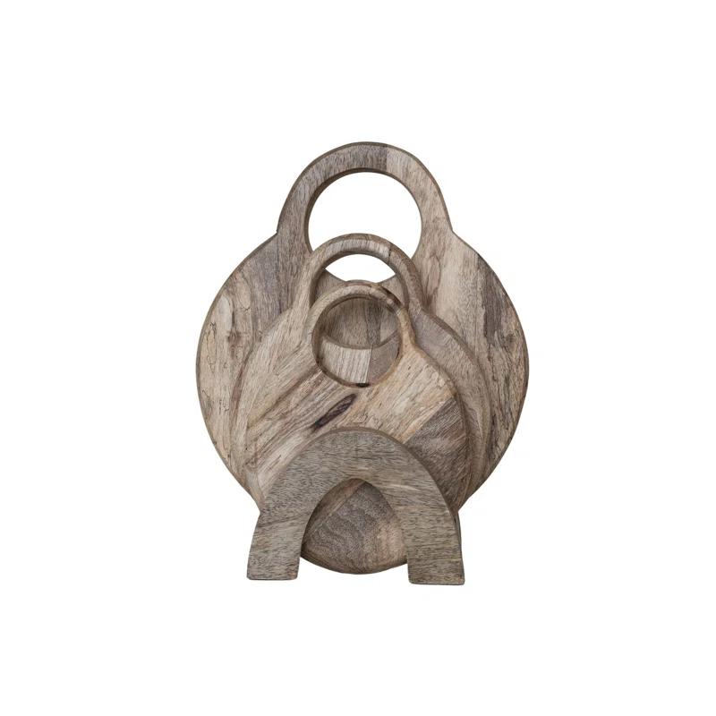Creative Co-Op 3-Piece Round Mango Wood Cutting Boards In Various Sizes With Stand
