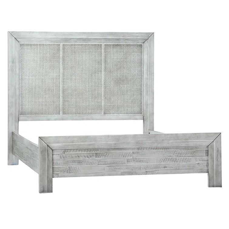 Geneva King Light Grey Reclaimed Acacia Wood Upholstered Bed