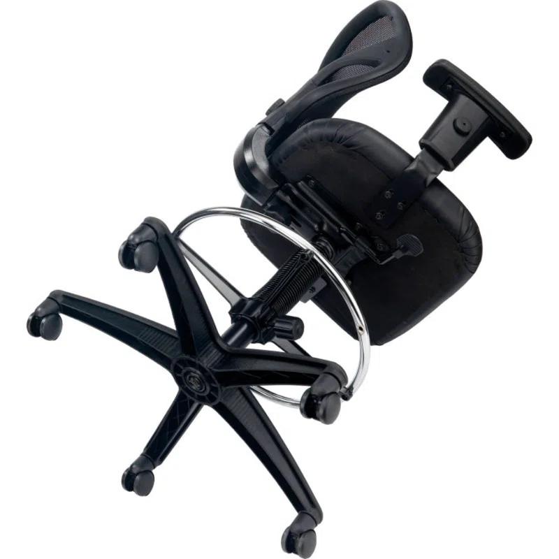 Interion Traditional Backed Adjustable Height Ergonomic Lab Stool with Footring Wheels