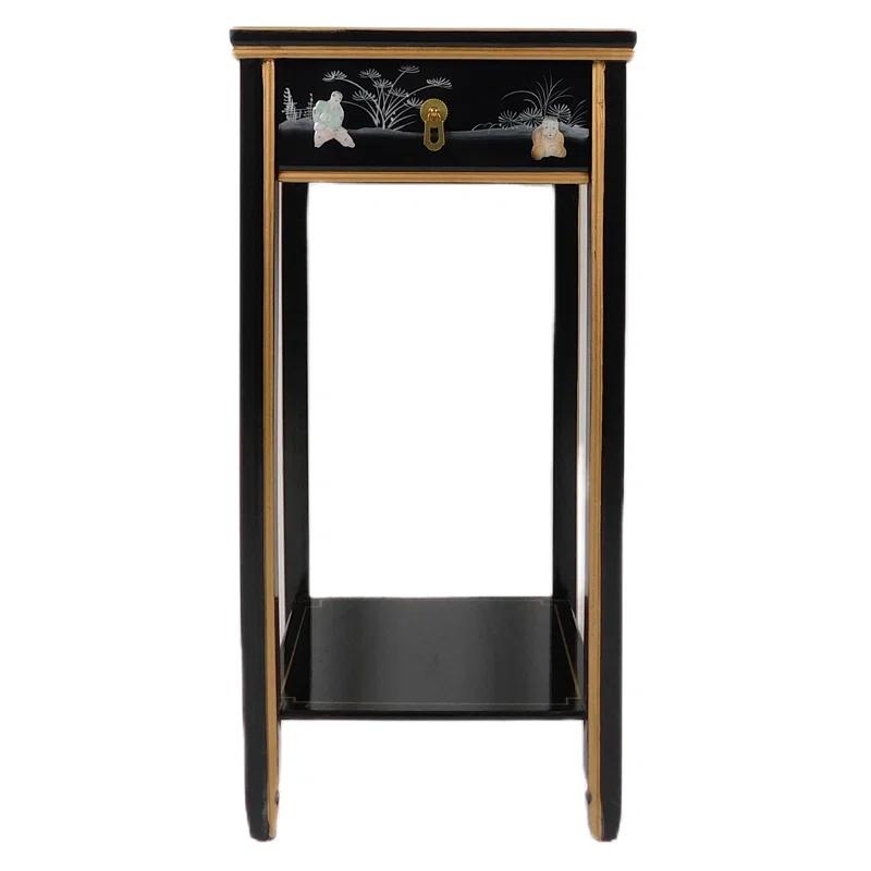 Bloomsbury Market Oriental Stand with Drawer, Shelf and Glass Top