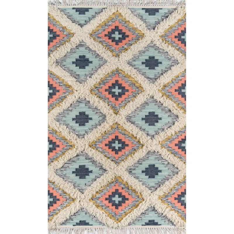 Foundry Select Osiris Southwestern Handmade Wool Area Rug in Peach/Beige/Blue