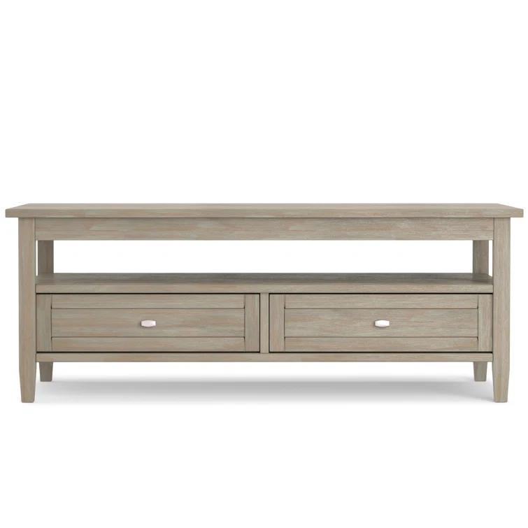 Simpli Home Warm Shaker 48"W Solid Wood Coffee Table with Two Storage Drawers and Open Shelf