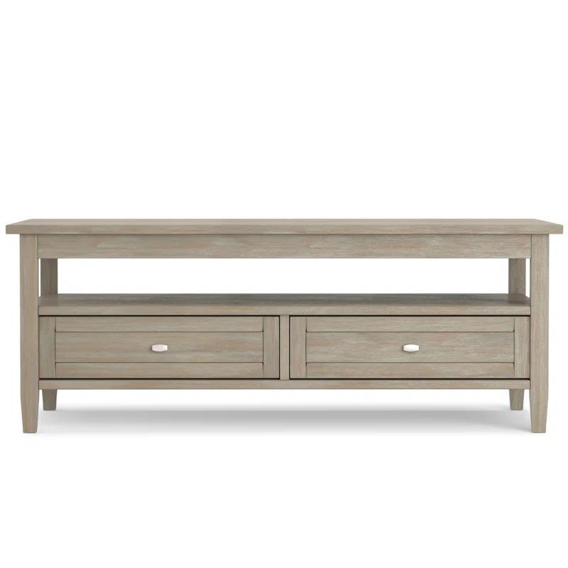 Simpli Home Warm Shaker 48"W Solid Wood Coffee Table with Two Storage Drawers and Open Shelf