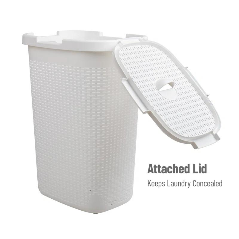 Mind Reader Mind Reader 60L Slim Laundry Hamper, Clothes Basket, Lid, Wicker Style, Plastic, 17.65"L x 13.75"W x 24.15"H, 2-Pack