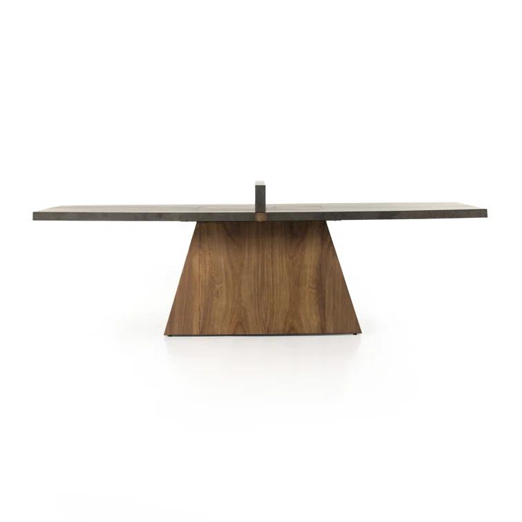 Natural Brown Guanacaste Wood and Iron Ping Pong Table with Net