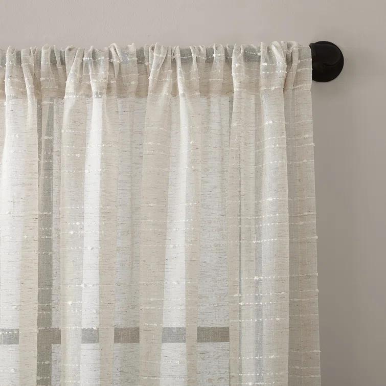 Clean Window Textured Slub Anti-Dust Striped Semi-Sheer Rod Pocket Curtain Panel