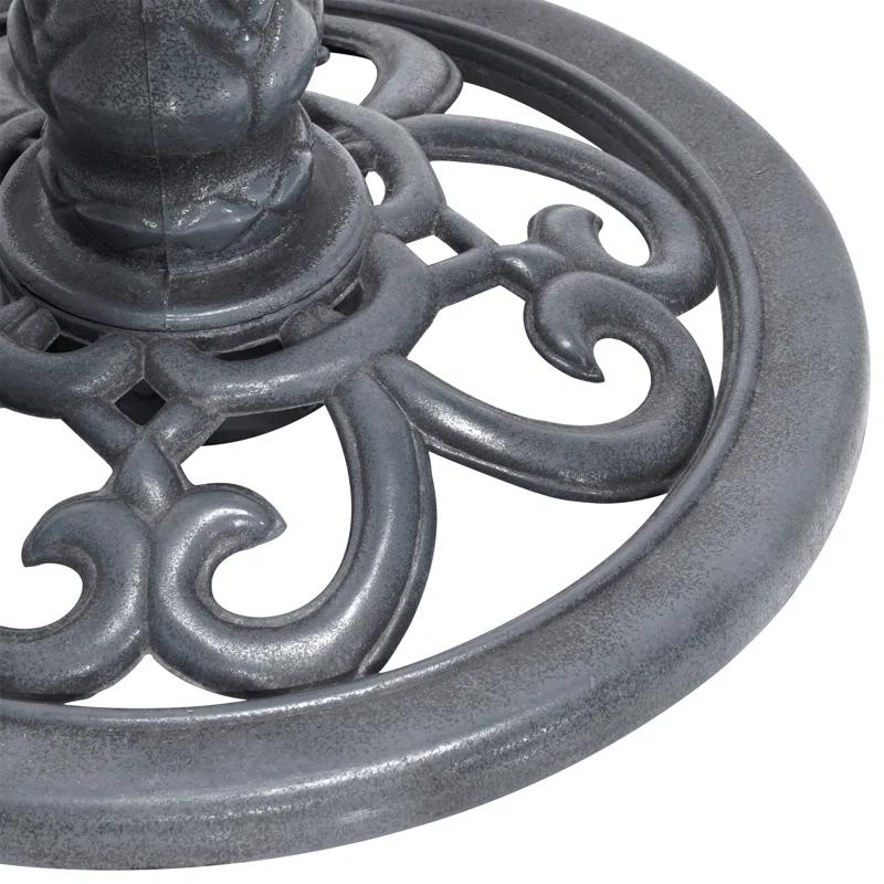 Alpine Pedestal Birdbath with Scrollwork Base and Stakes