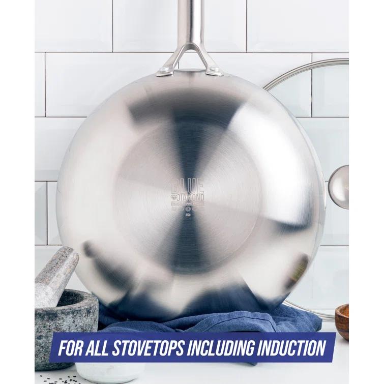 Blue Diamond Blue Diamond Cookware Tri-Ply Stainless Steel Ceramic Nonstick, 3.75QT Saute Pan Jumbo Cooker With Lid, PFAS-Free, Multi Clad, Induction, Dishwasher Safe, Oven Safe, Silver